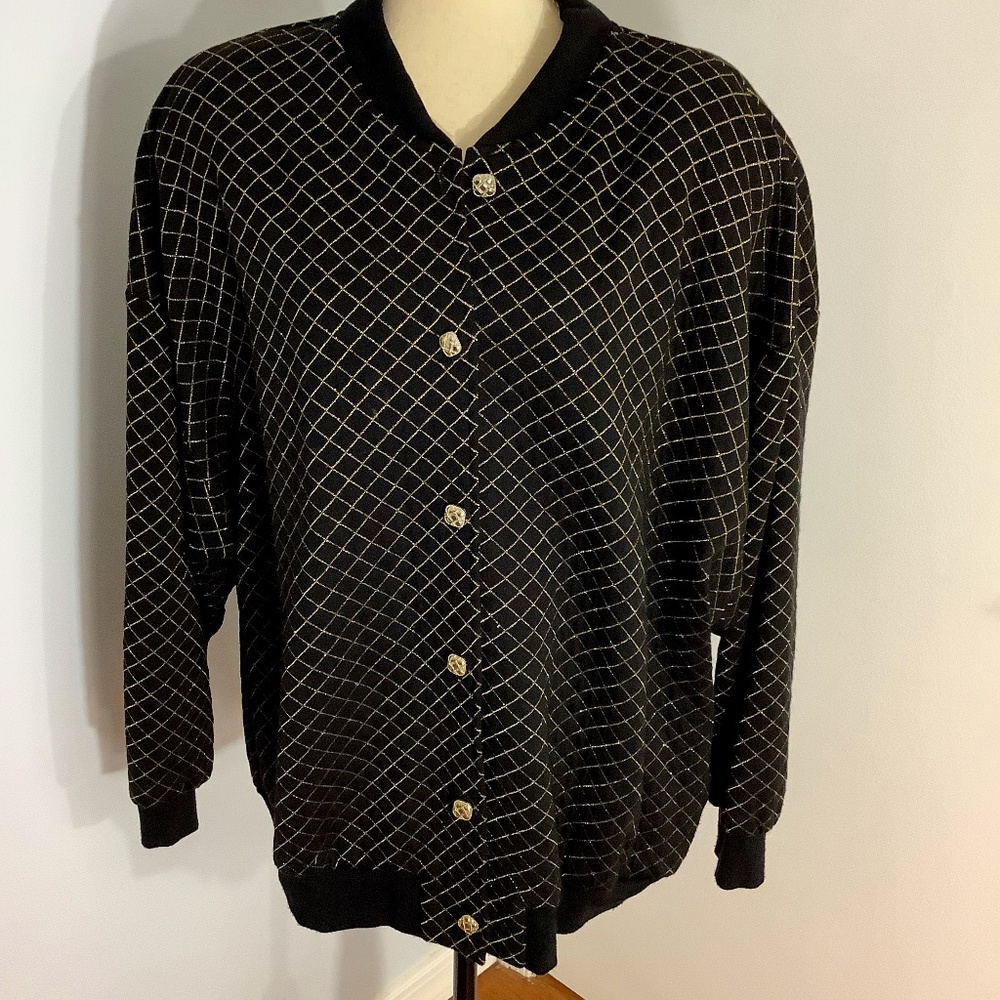 VTG LADY GRAFF SIZE 16 BLACK BOMBER JACKET GOLDEN TRIM UNIQUE RARE MADE IN USA